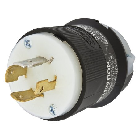 HUBBELL WIRING DEVICE-KELLEMS Locking Devices, Twist-Lock®, Industrial, Male Plug, 20A 3-Phase 347/600V AC, 4-Pole 4-Wire Non-Grounding, L20-20P, Screw Terminal, Black and White HBL2461